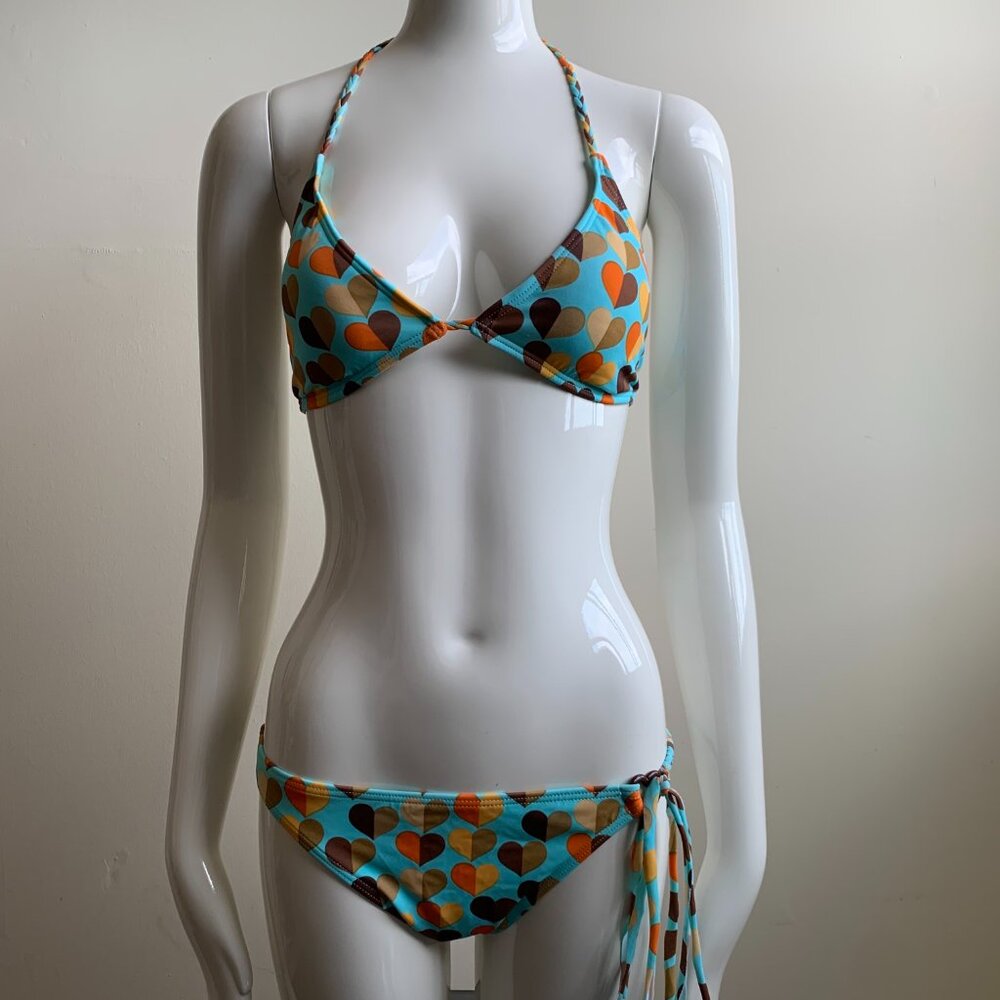 Billabong surf aqua blue heart braided halter bikini